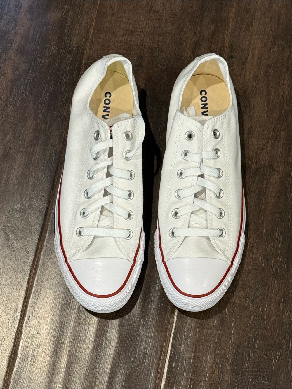 NIB Converse All-Star Chuck Taylor’s White Low Top Sneakers with Red Trim